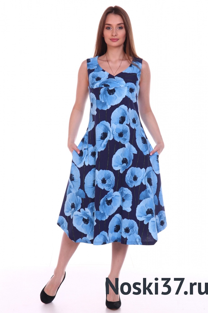 Платье женское "Голубые маки" № BT-751 купить оптом и мелким оптом, низкие цены от магазина Комфорт(noski37) для всей семьи с доставка по всей России от производителя.