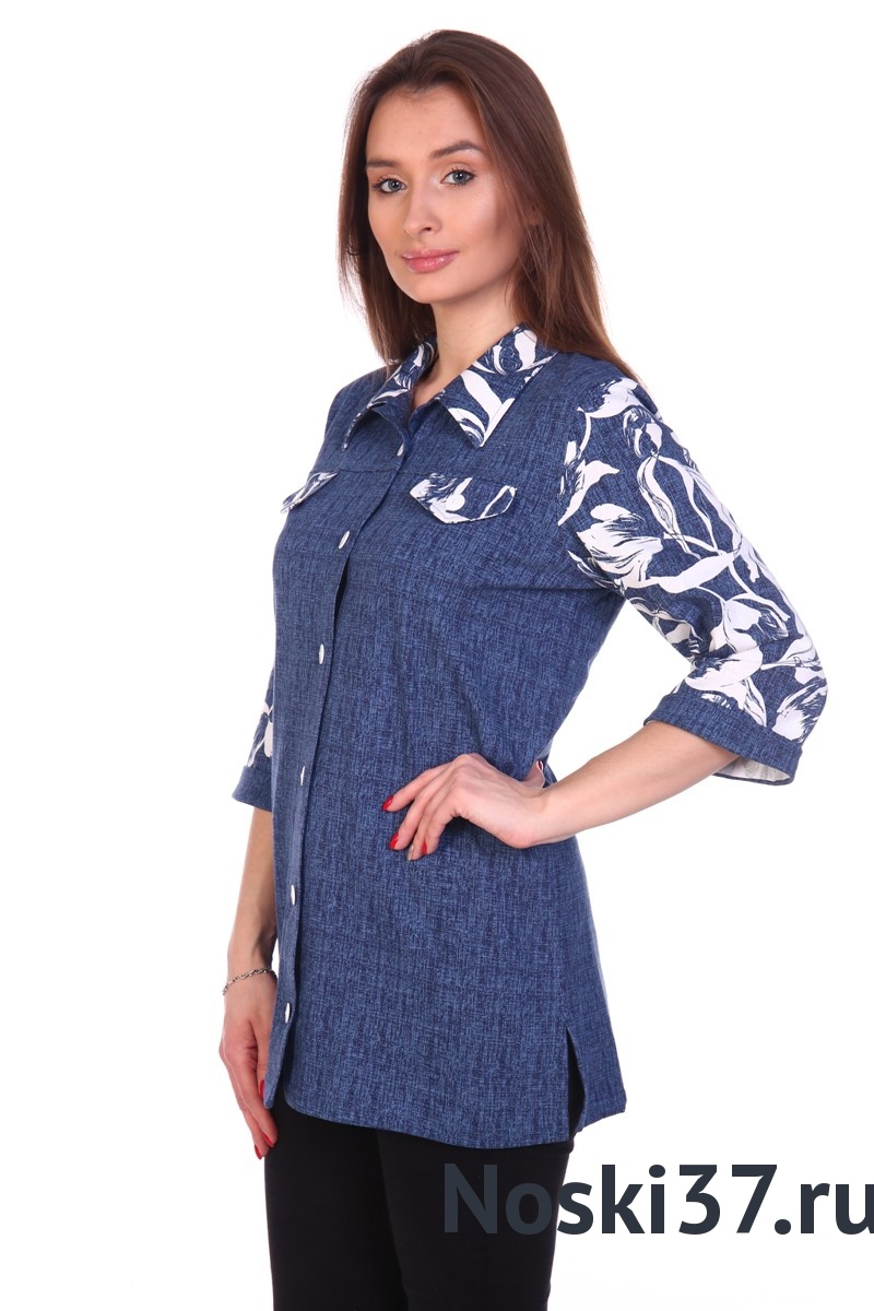 Рубашка женская № BT-716 джинс купить оптом и мелким оптом, низкие цены от магазина Комфорт(noski37) для всей семьи с доставка по всей России от производителя.