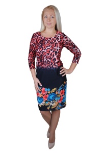 Платье "Анабель" леопард-коралл купить оптом и мелким оптом, низкие цены от магазина Комфорт(noski37) для всей семьи с доставка по всей России от производителя.